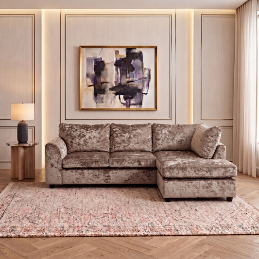 Crushed Velvet Full Back L Shape Sofa