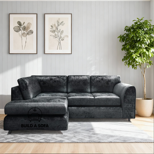 Crushed Velvet Full Back L Shape Sofa