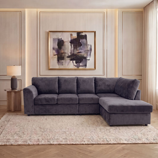 Plush Velvet Full Back XL L Shape Sofa