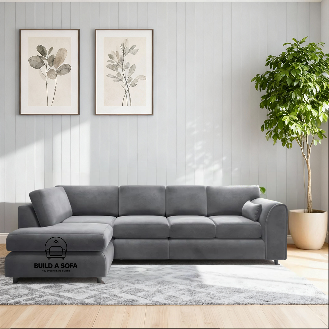 Plush Velvet Full Back XL L Shape Sofa