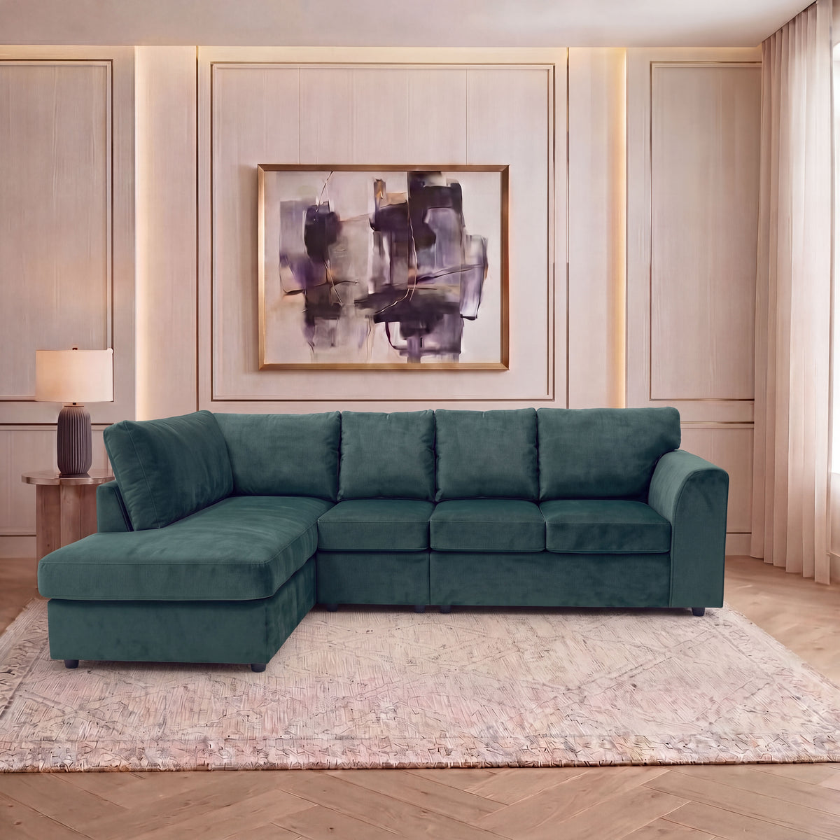 Plush Velvet Full Back XL L Shape Sofa