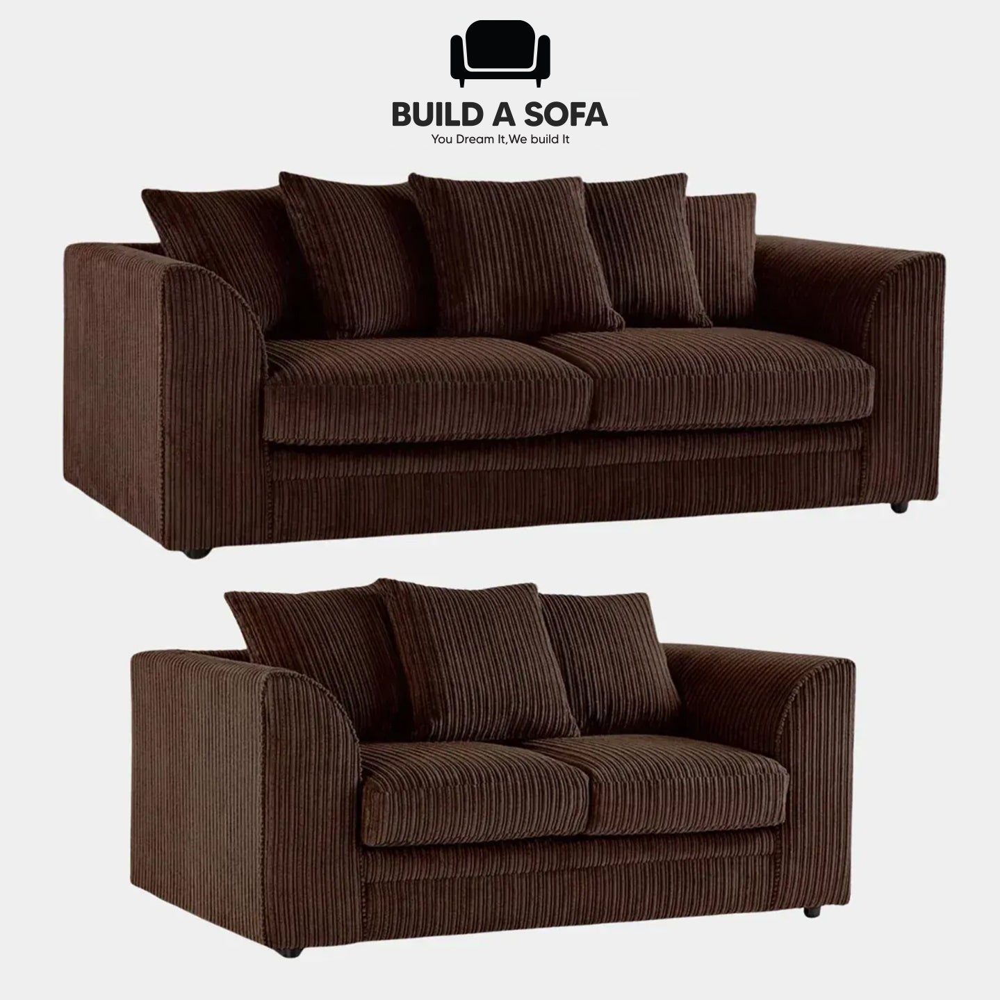 Luxury Jumbo Cord Fabric Scatter Back Sofa Set