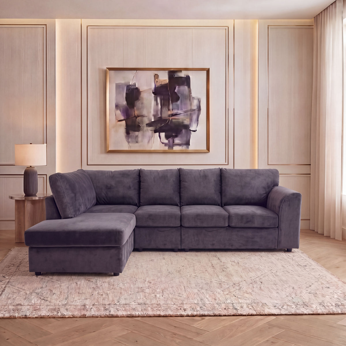 Plush Velvet Full Back XL L Shape Sofa