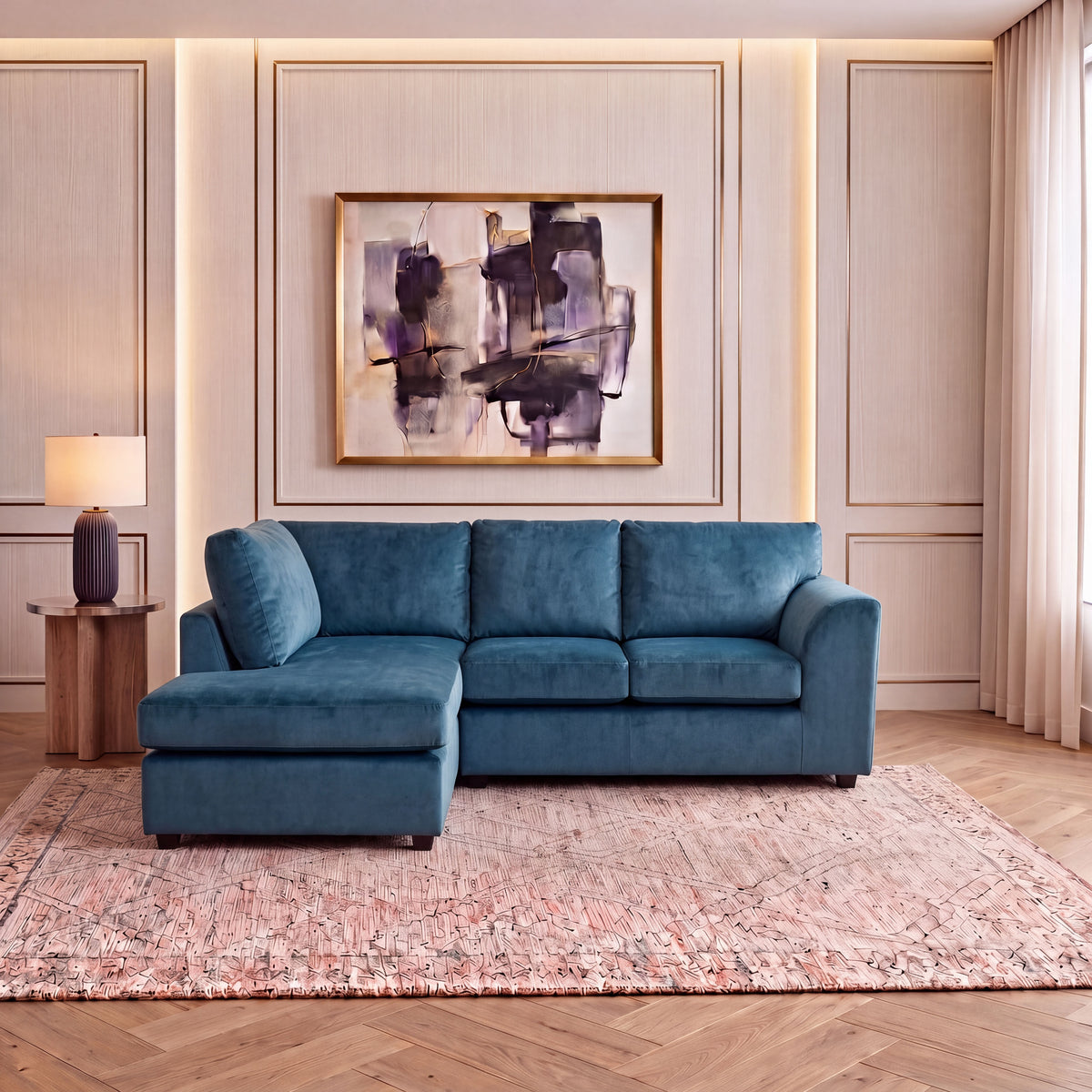 Plush Velvet Full Back L Shape Sofa