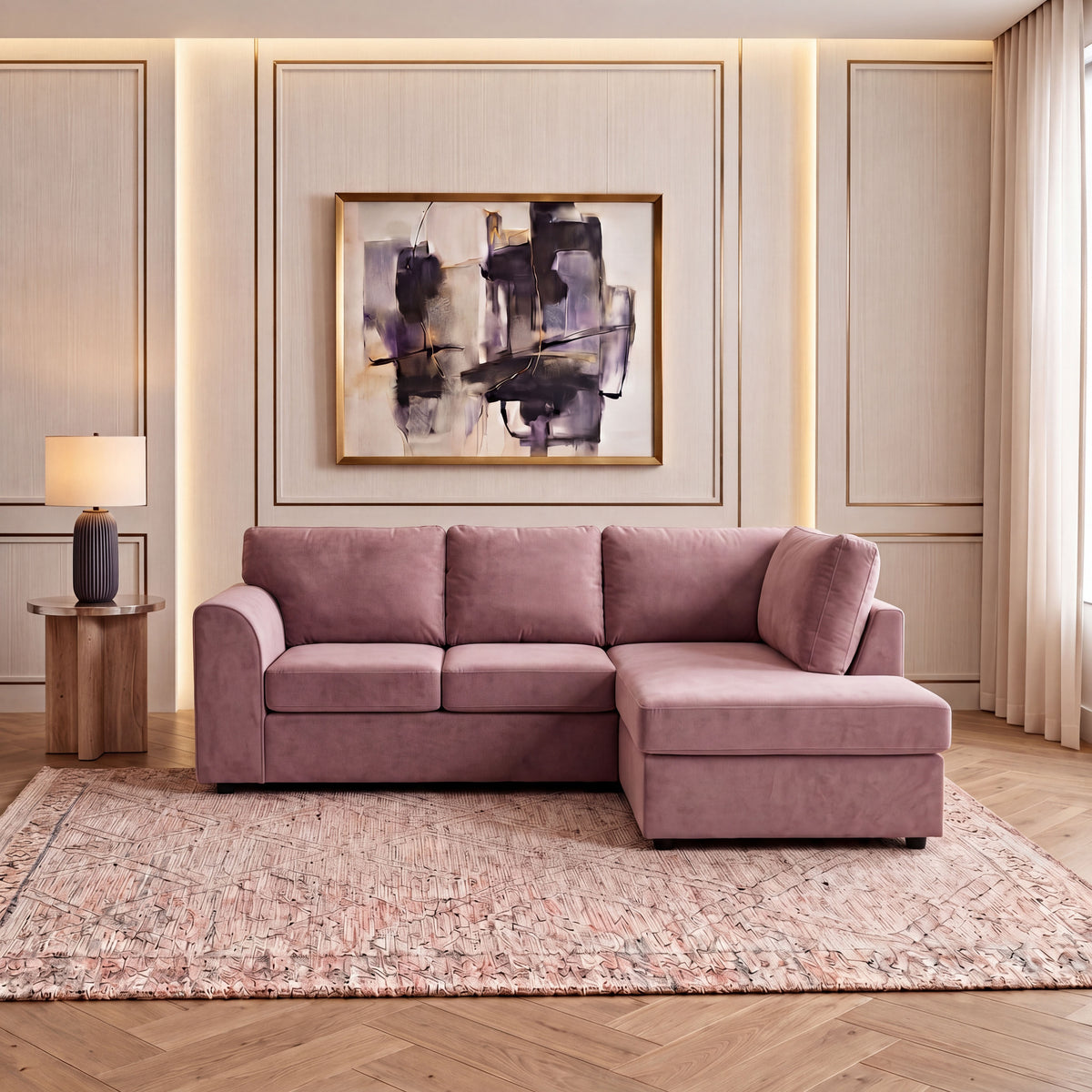 Plush Velvet Full Back L Shape Sofa