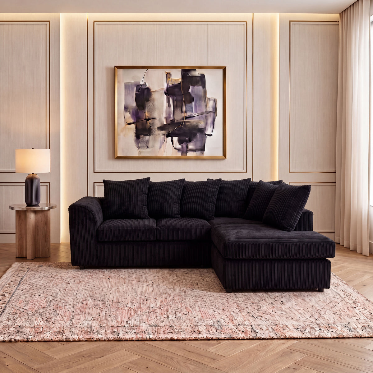 Jumbo Cord Fabric L Shape Scatter Back Sofa