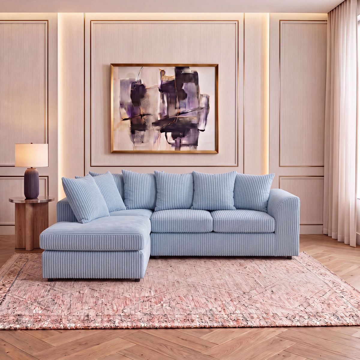 Jumbo Cord Fabric L Shape Scatter Back Sofa
