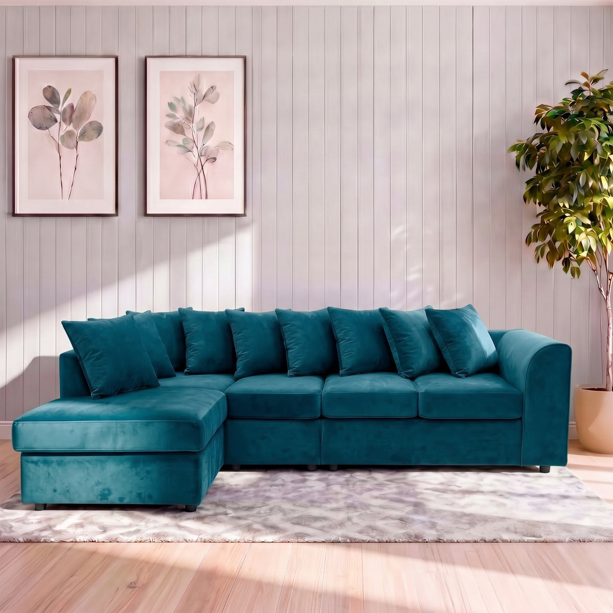 Plush Velvet Scatter Back XL L Shape Sofa