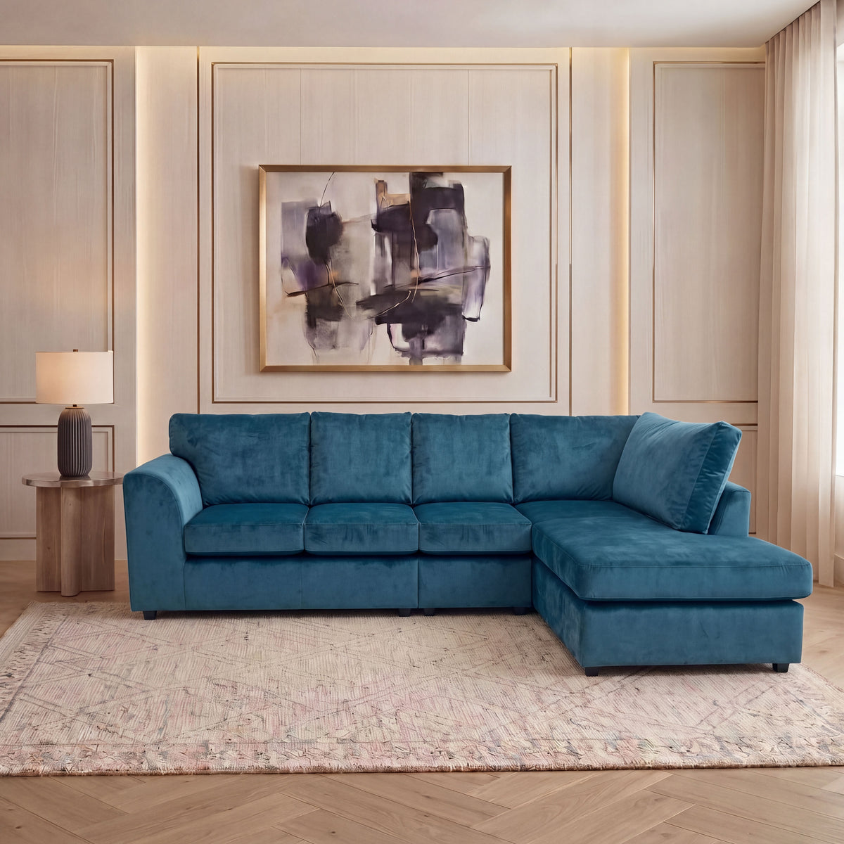 Plush Velvet Full Back XL L Shape Sofa
