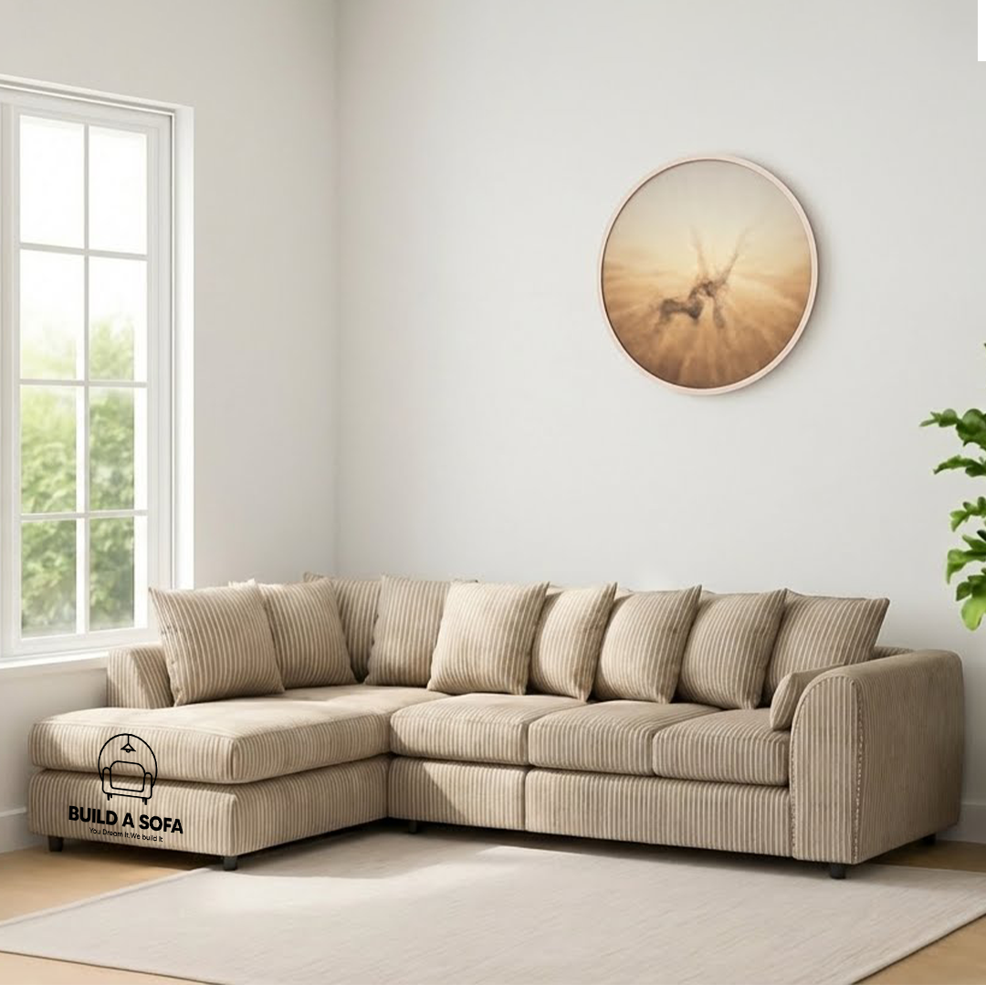 XL Jumbo Cord Fabric L Shape Scatter Back Sofa