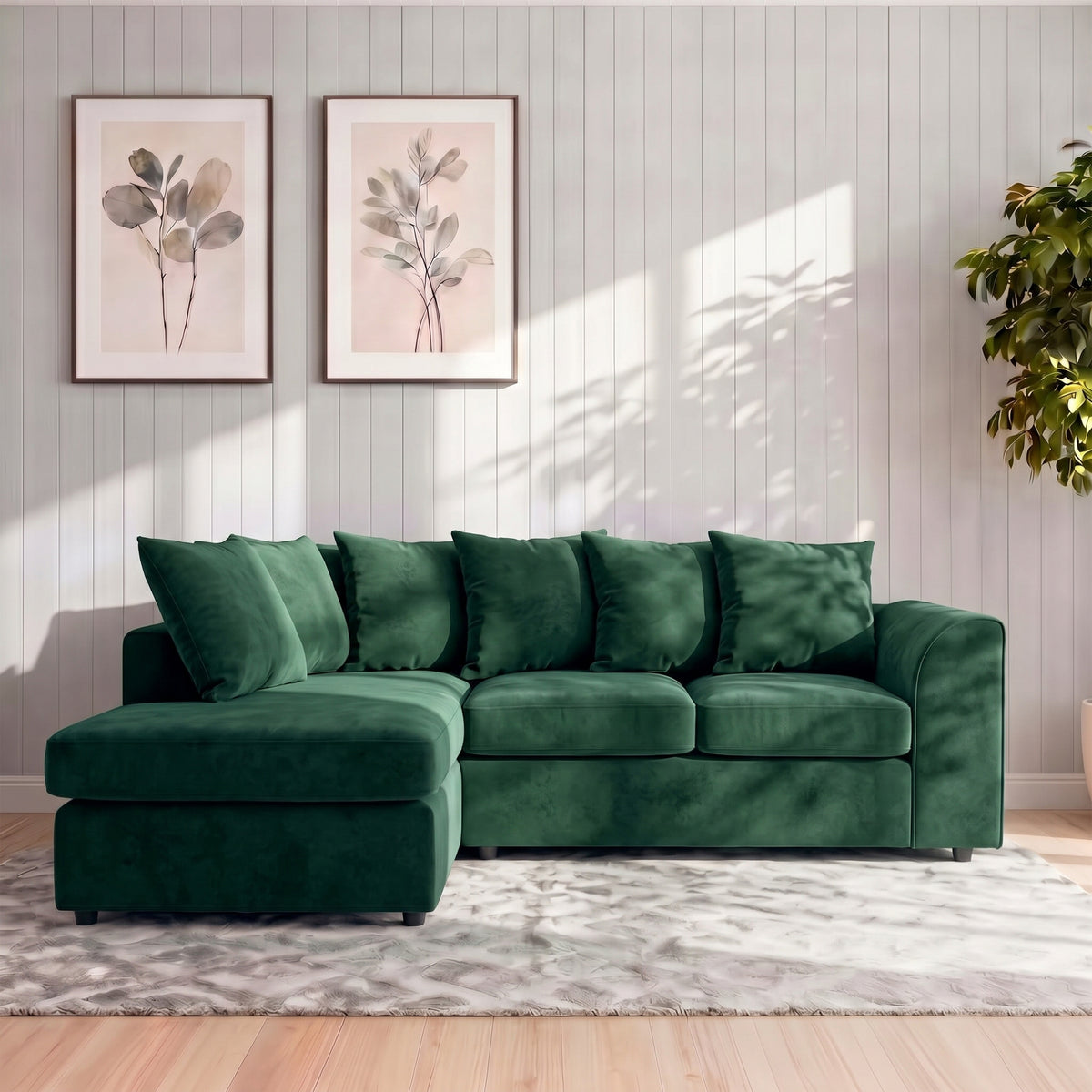 Plush Velvet Scatter Back L Shape Sofa