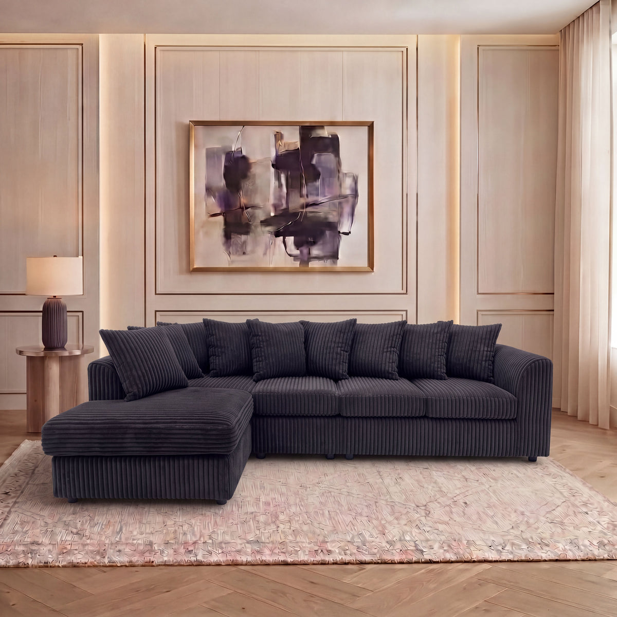 XL Jumbo Cord Fabric L Shape Scatter Back Sofa