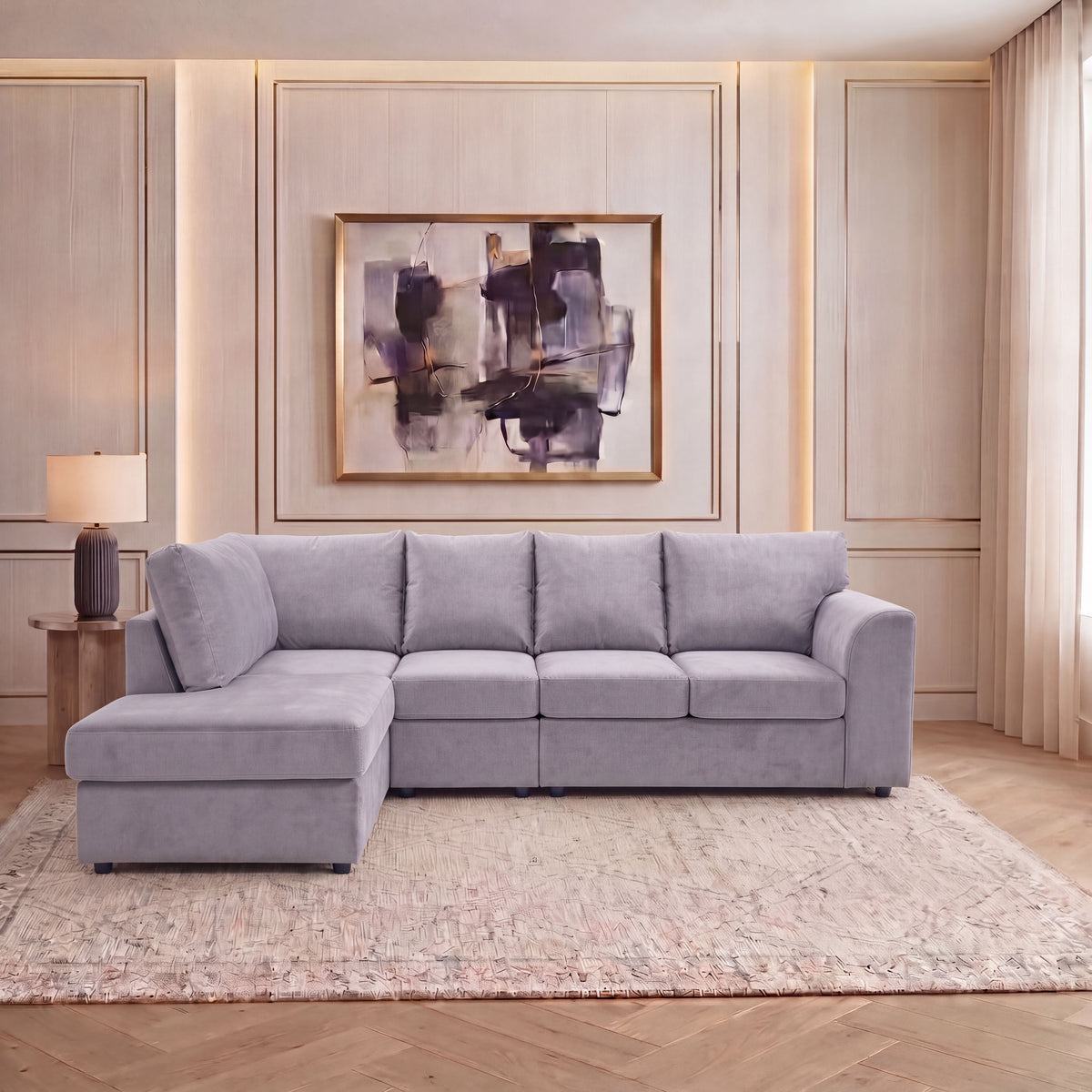 Plush Velvet Full Back XL L Shape Sofa