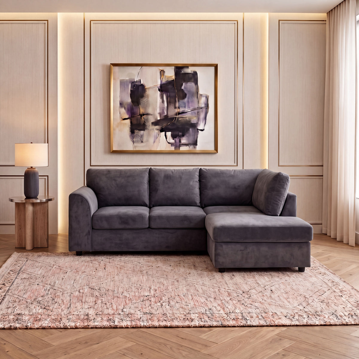 Plush Velvet Full Back L Shape Sofa