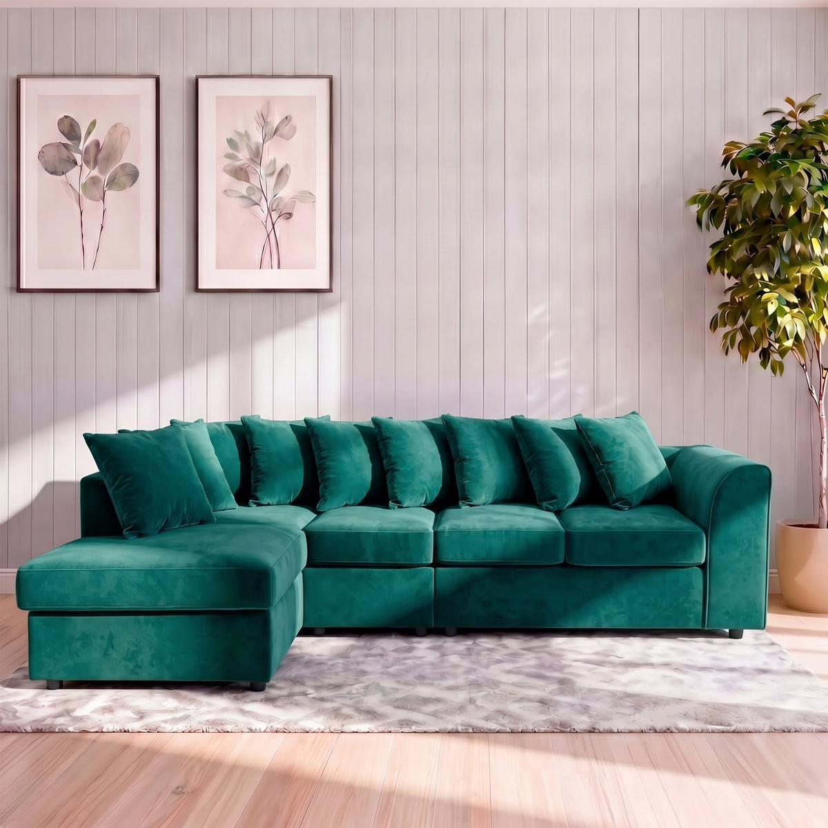 Plush Velvet Scatter Back XL L Shape Sofa