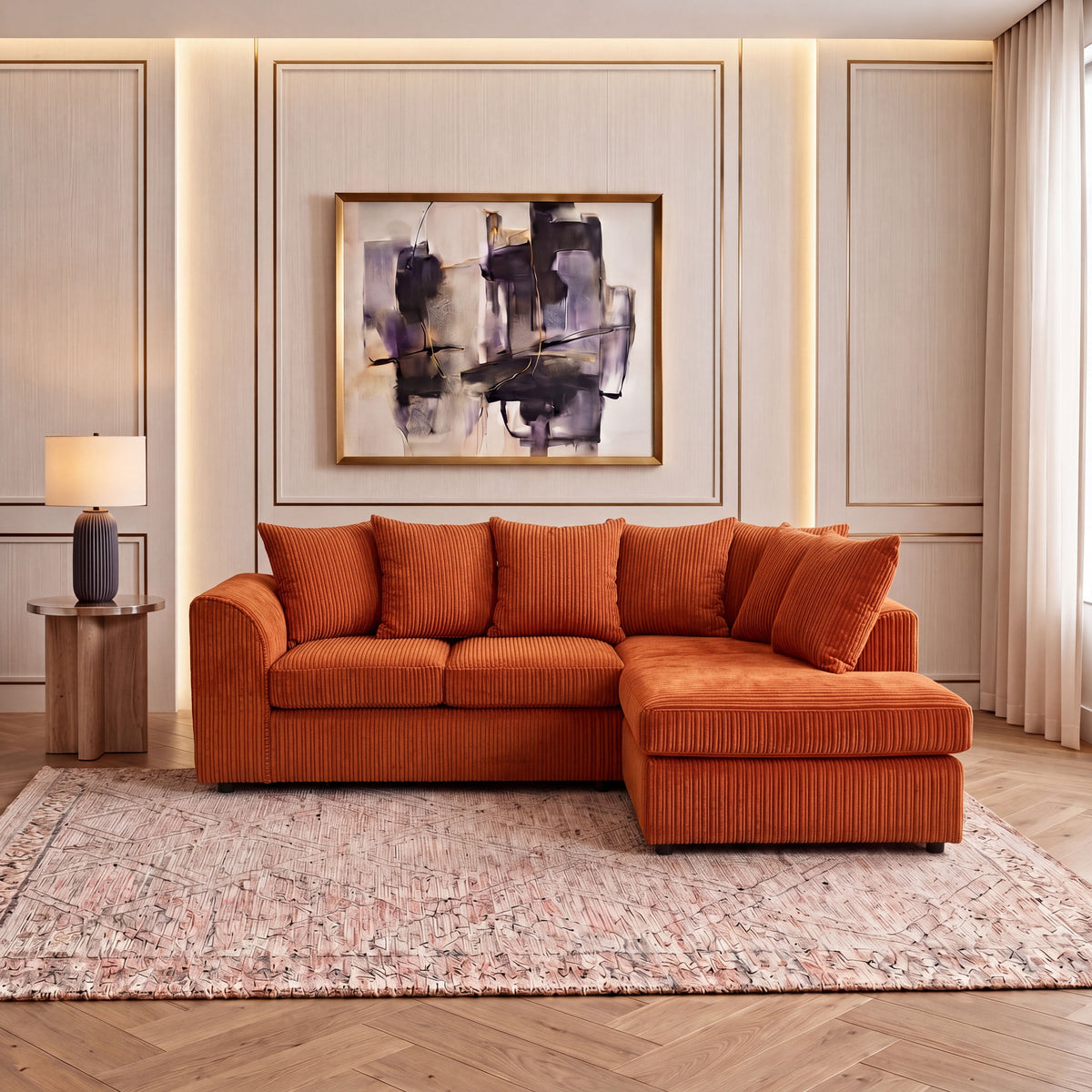 Jumbo Cord Fabric L Shape Scatter Back Sofa