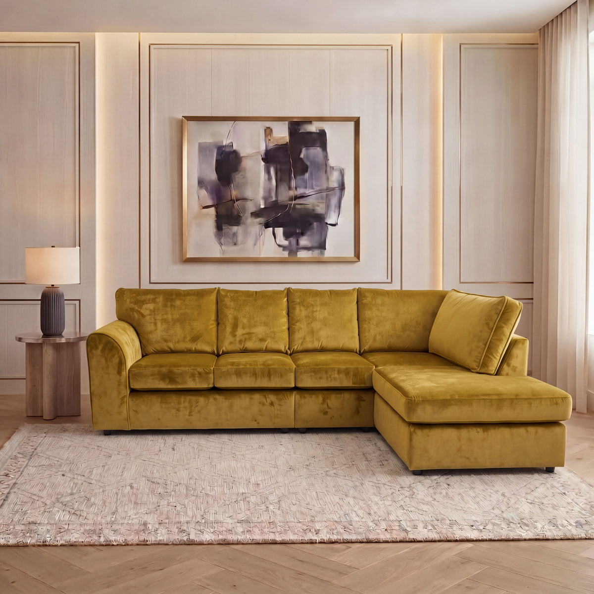 Plush Velvet Full Back XL L Shape Sofa
