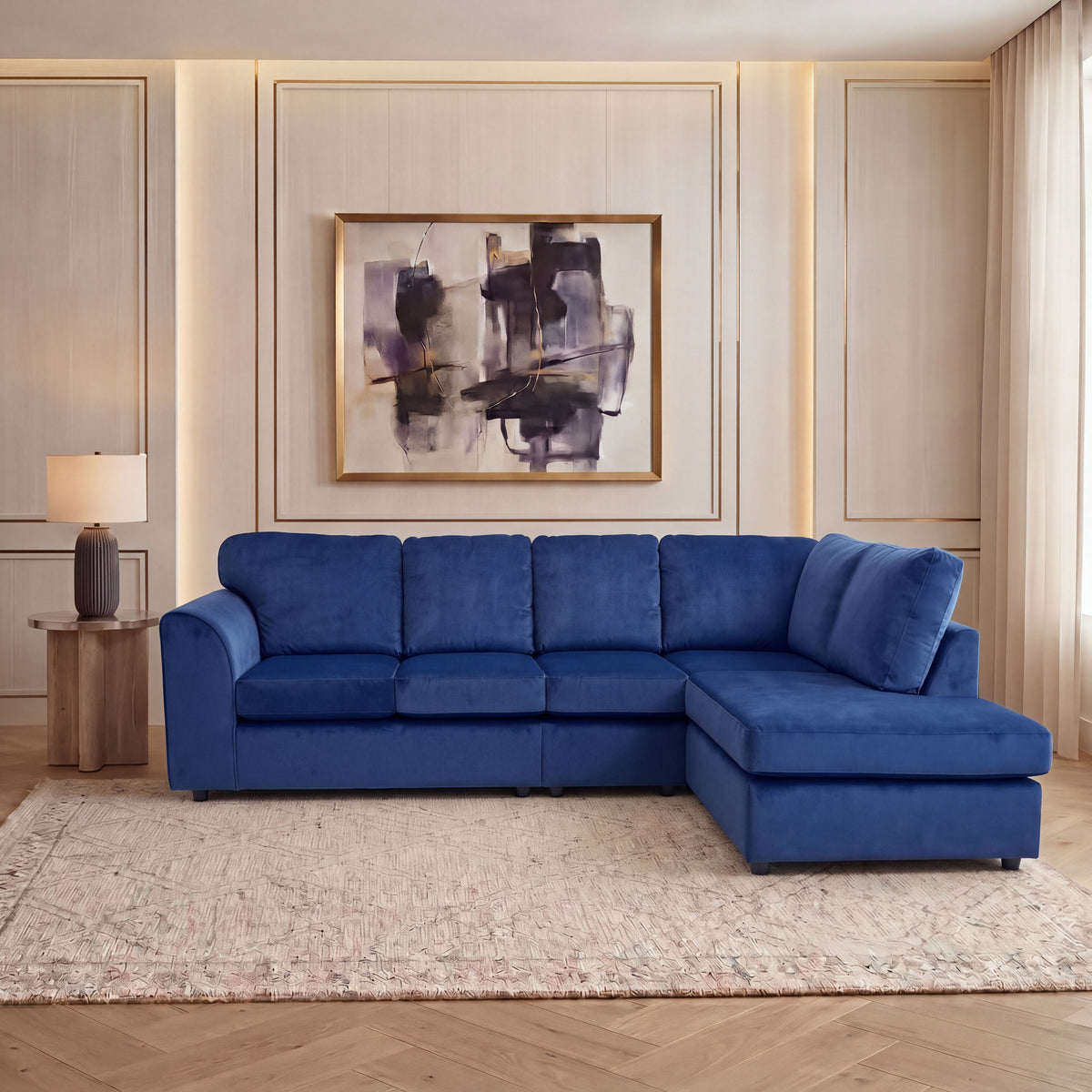 Plush Velvet Full Back XL L Shape Sofa