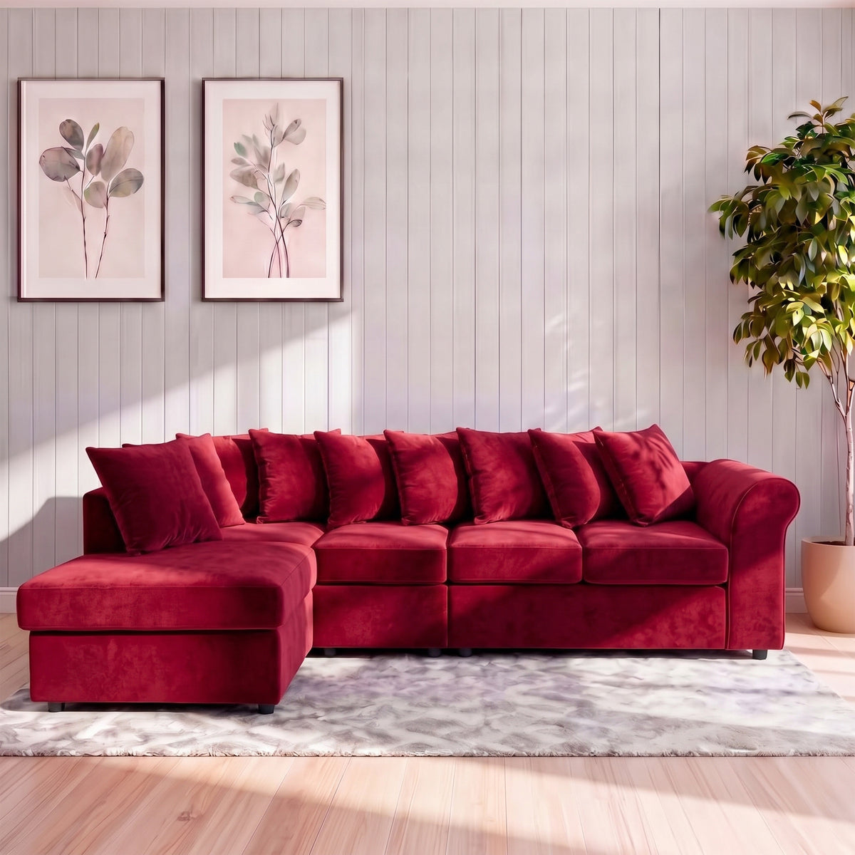 Plush Velvet Scatter Back XL L Shape Sofa