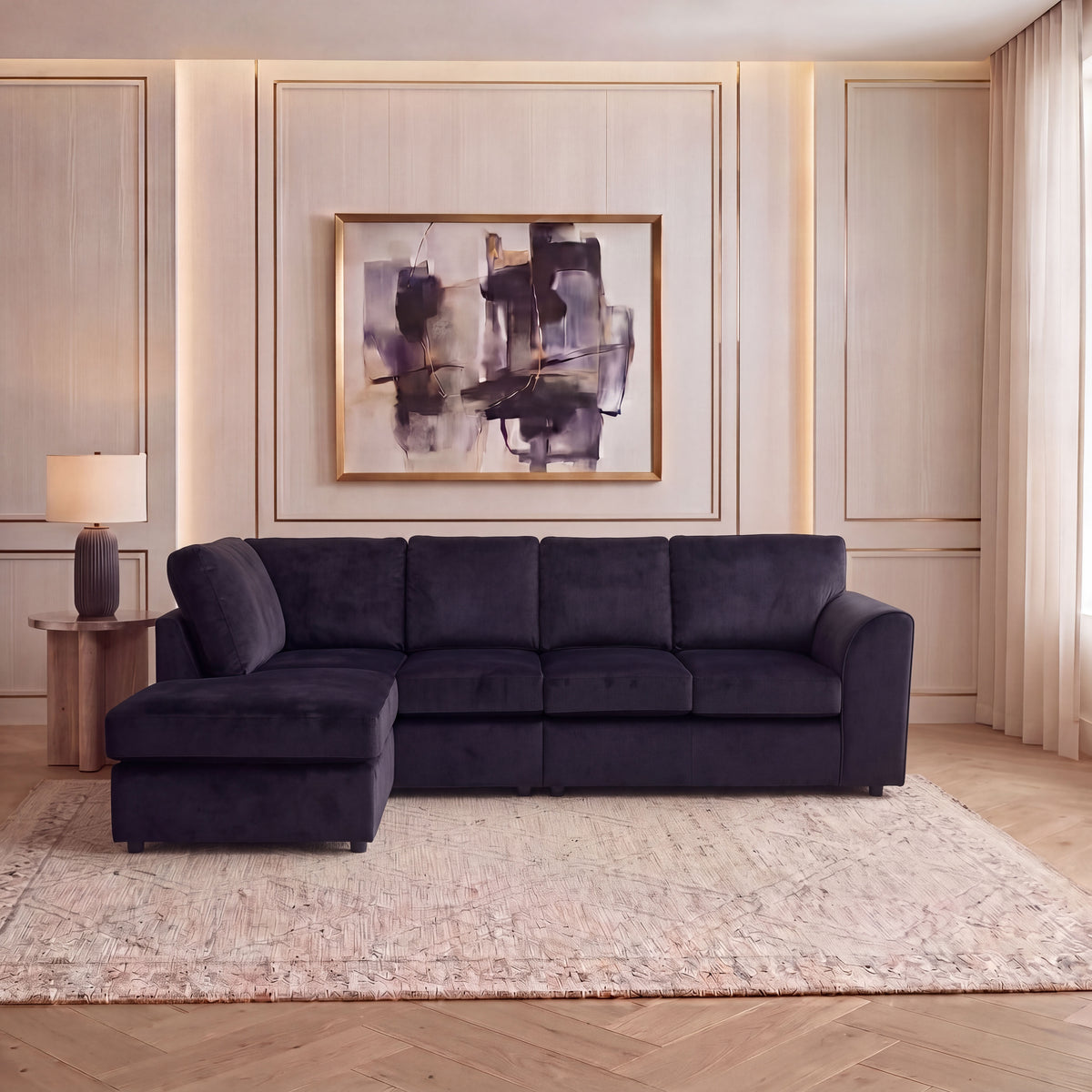 Plush Velvet Full Back XL L Shape Sofa