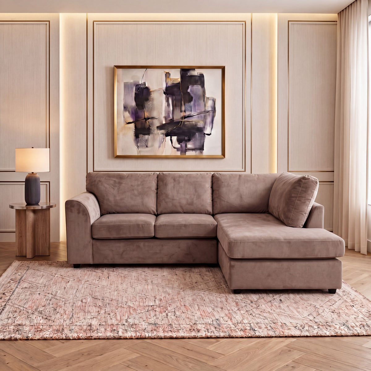 Plush Velvet Full Back L Shape Sofa