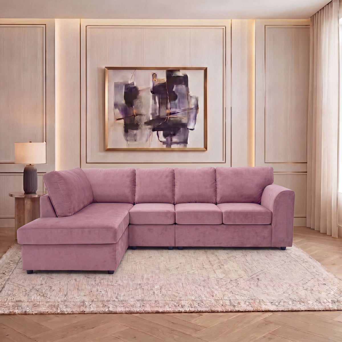 Plush Velvet Full Back XL L Shape Sofa