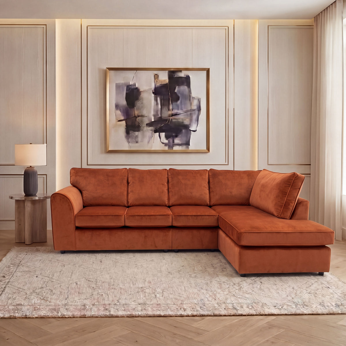 Plush Velvet Full Back XL L Shape Sofa