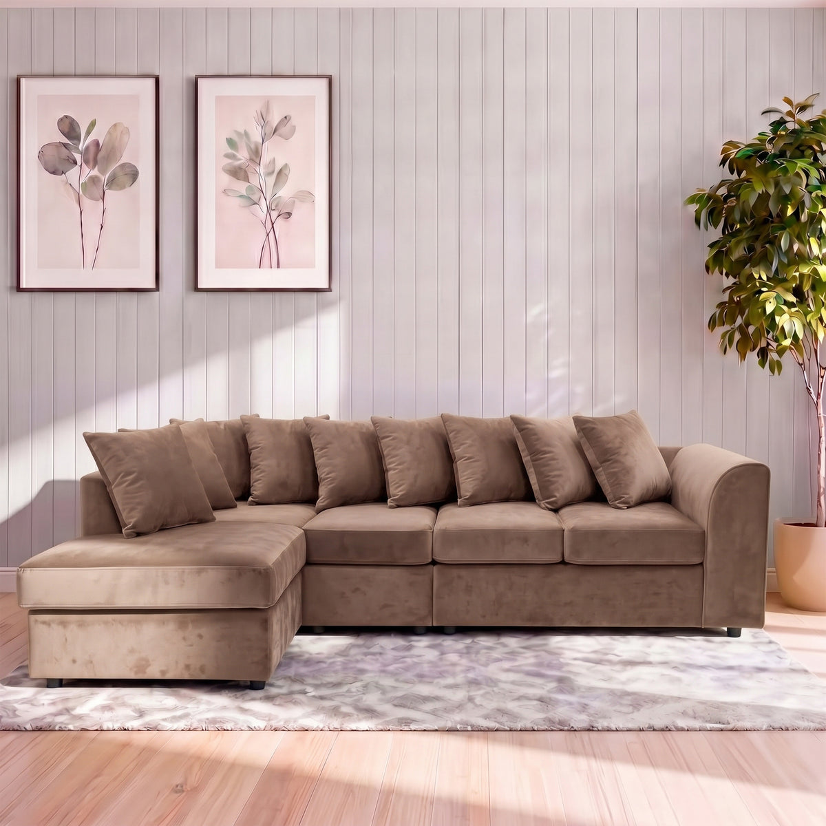 Plush Velvet Scatter Back XL L Shape Sofa