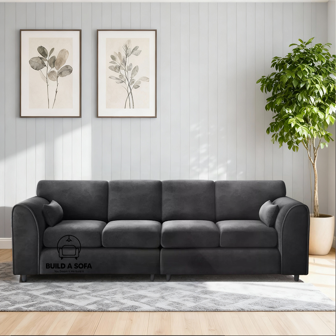 Plush Velvet 4 Seater Full Back Sofa