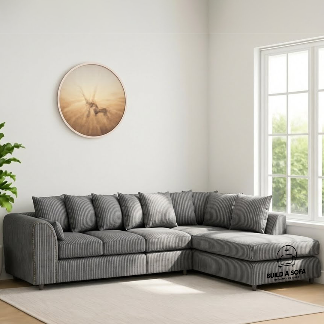 XL Jumbo Cord Fabric L Shape Scatter Back Sofa