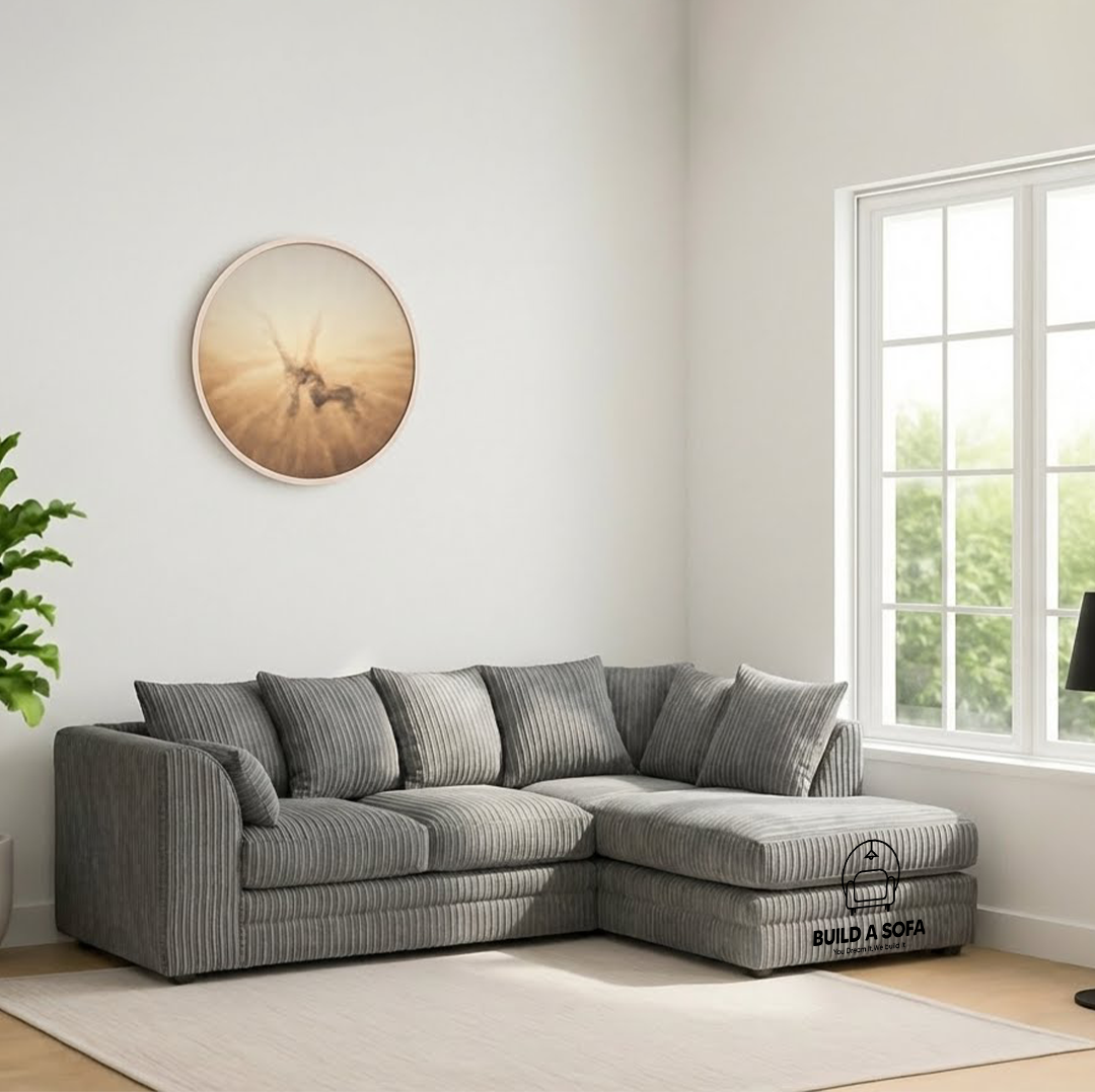 Jumbo Cord Fabric L Shape Scatter Back Sofa
