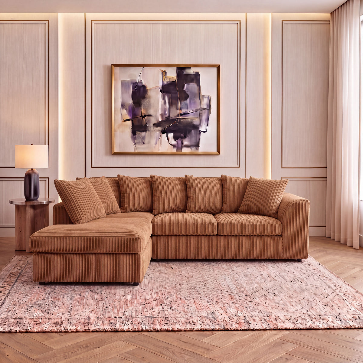 Jumbo Cord Fabric L Shape Scatter Back Sofa