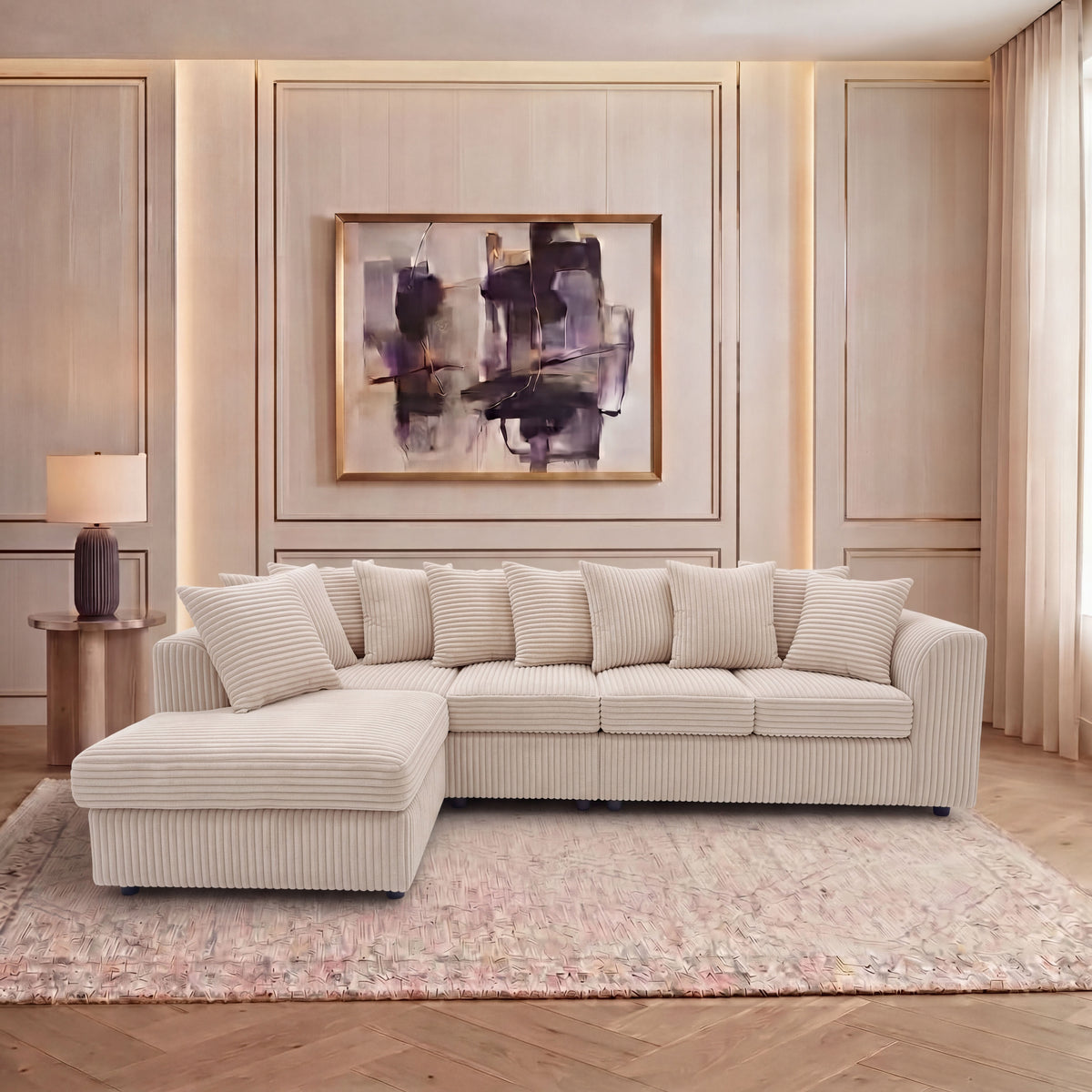 XL Jumbo Cord Fabric L Shape Scatter Back Sofa