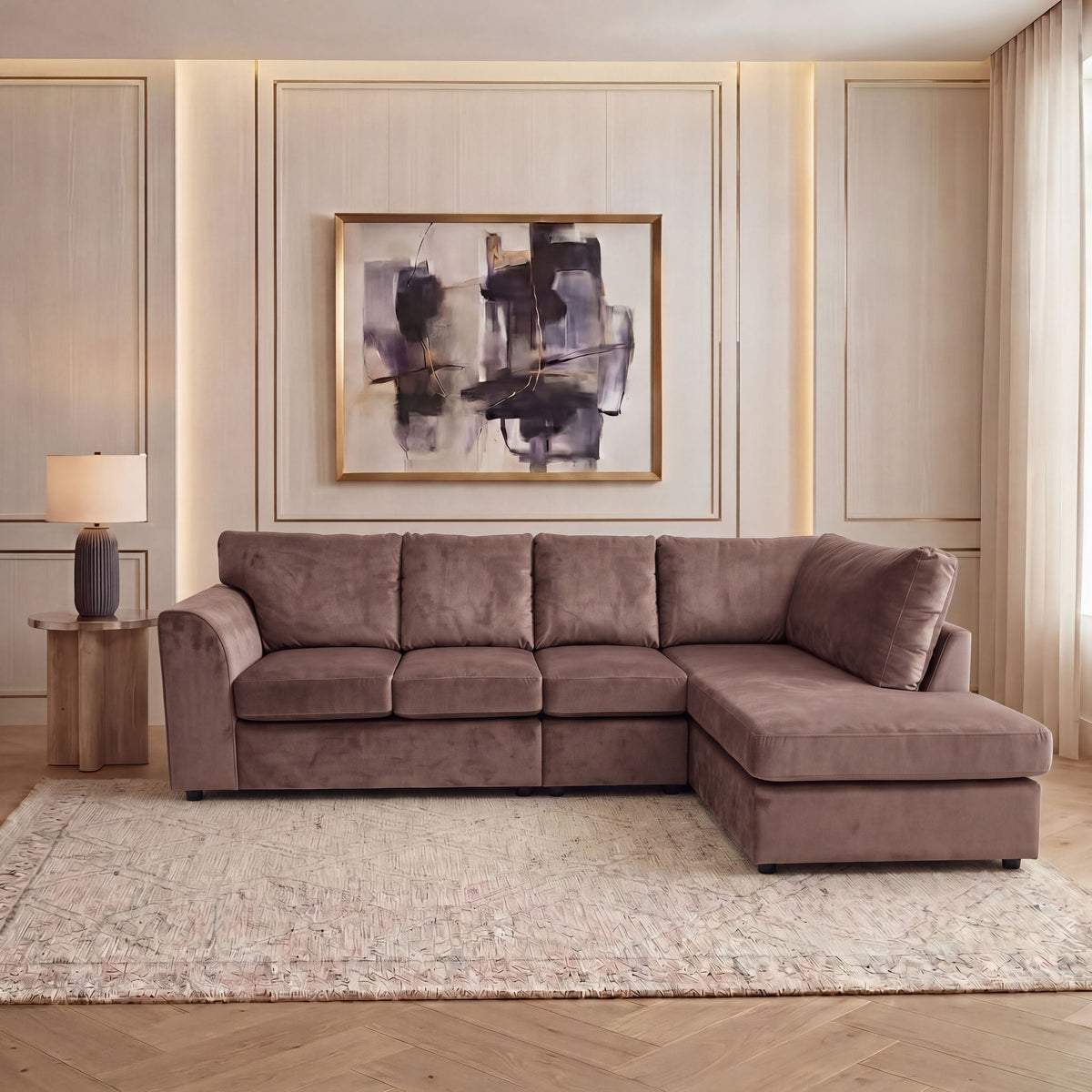 Plush Velvet Full Back XL L Shape Sofa