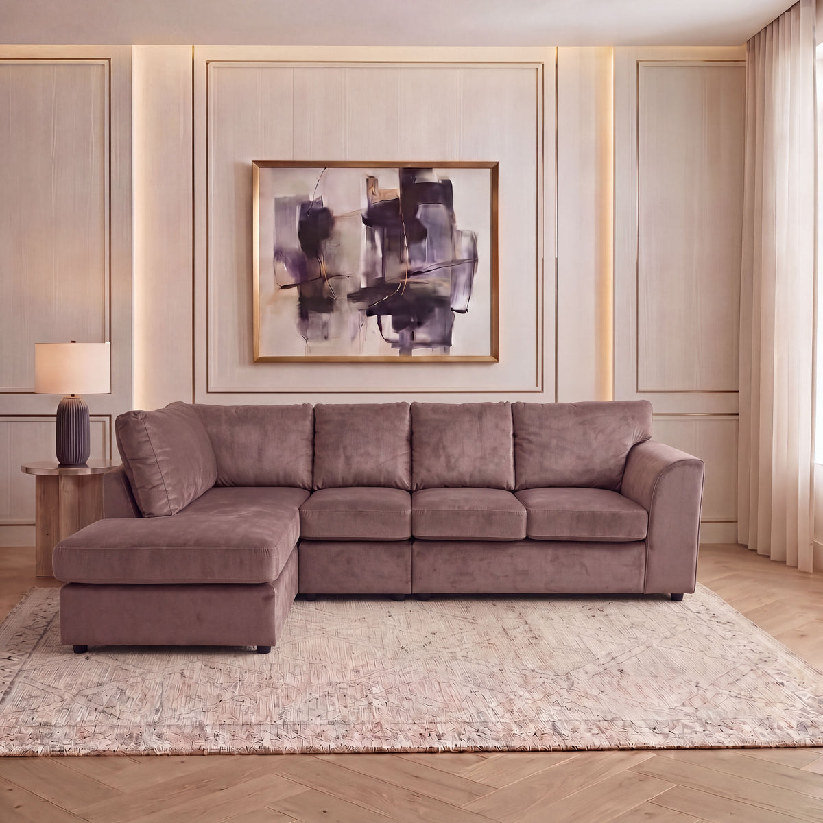 Plush Velvet Full Back XL L Shape Sofa