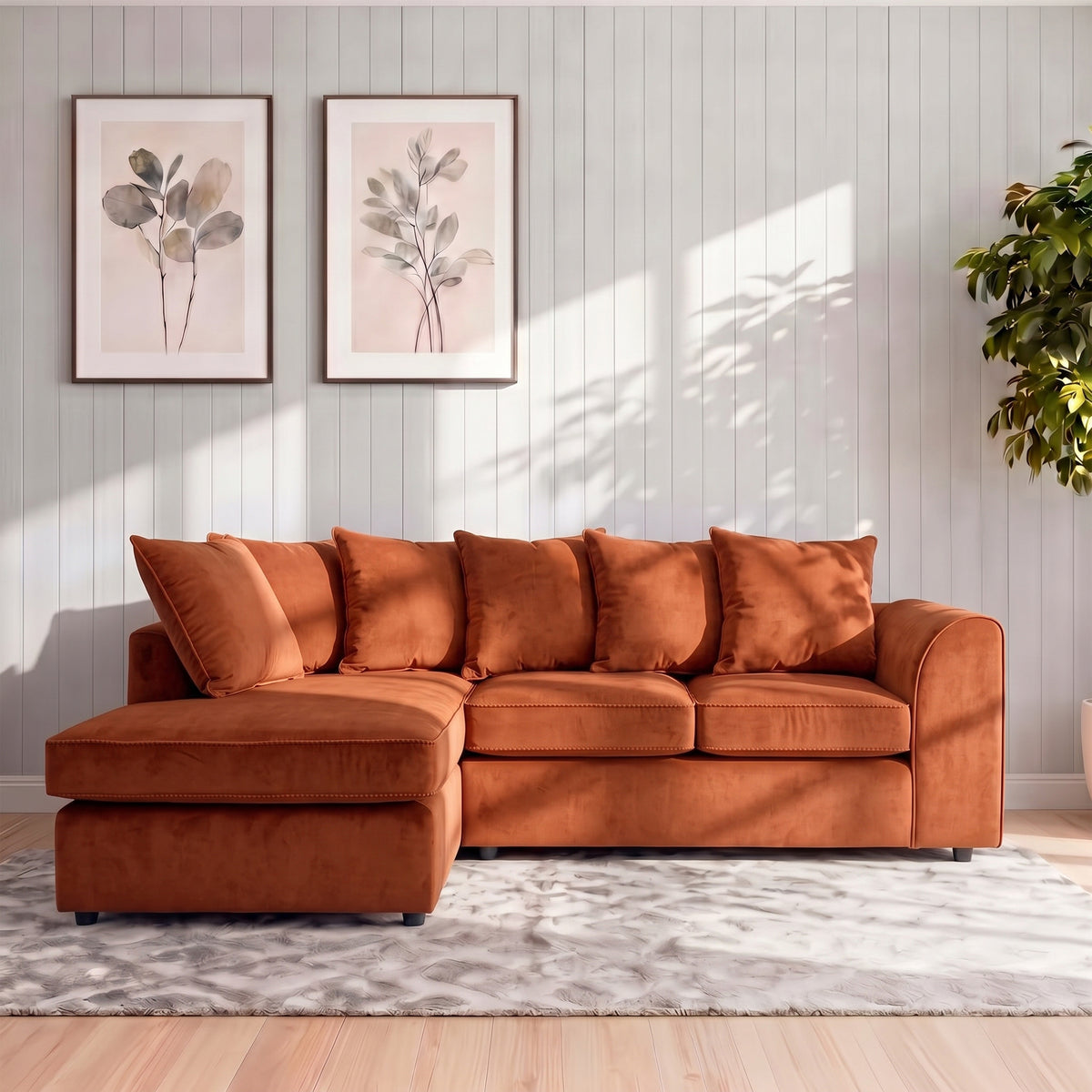 Plush Velvet Scatter Back L Shape Sofa