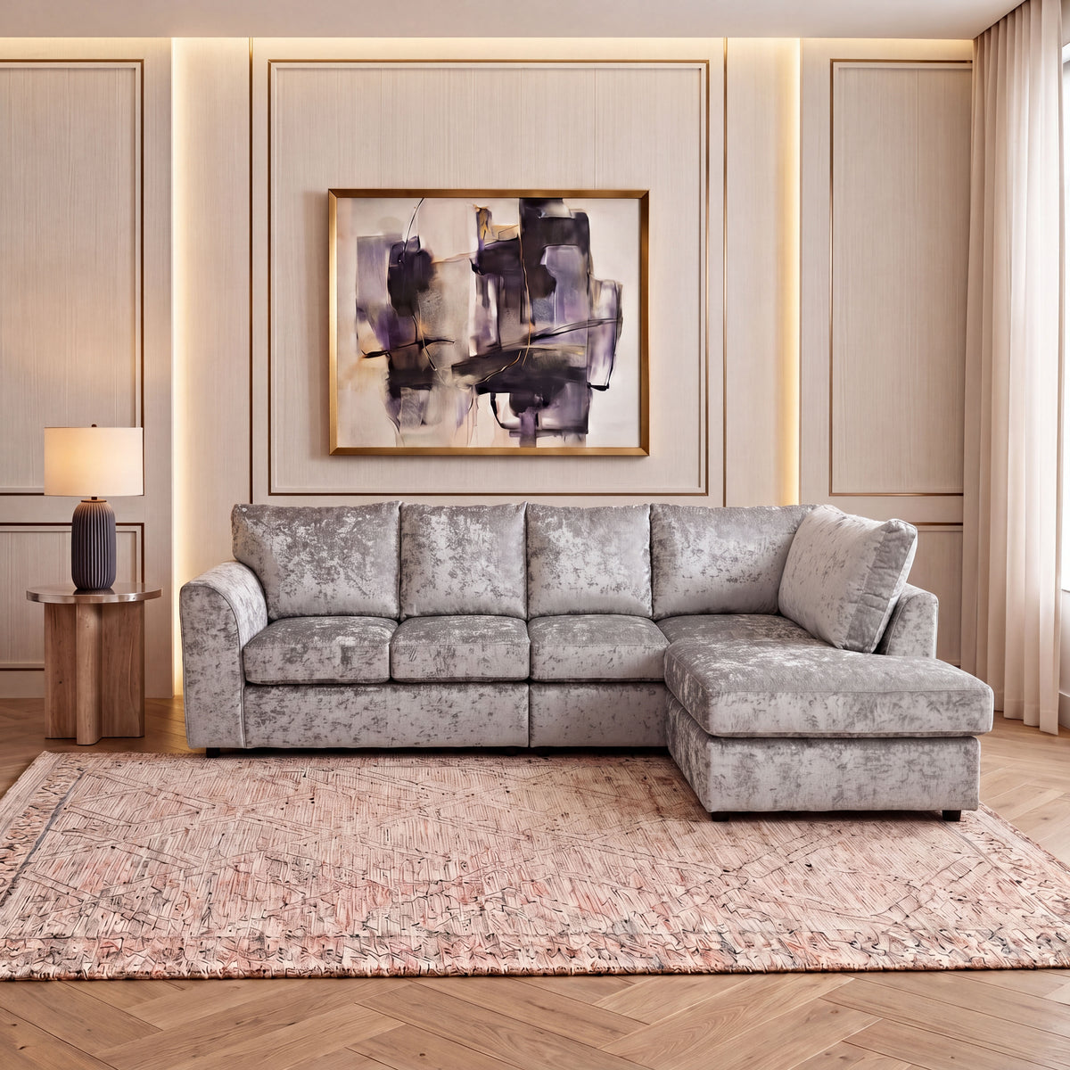 Crushed Velvet Full Back XL L Shape Sofa
