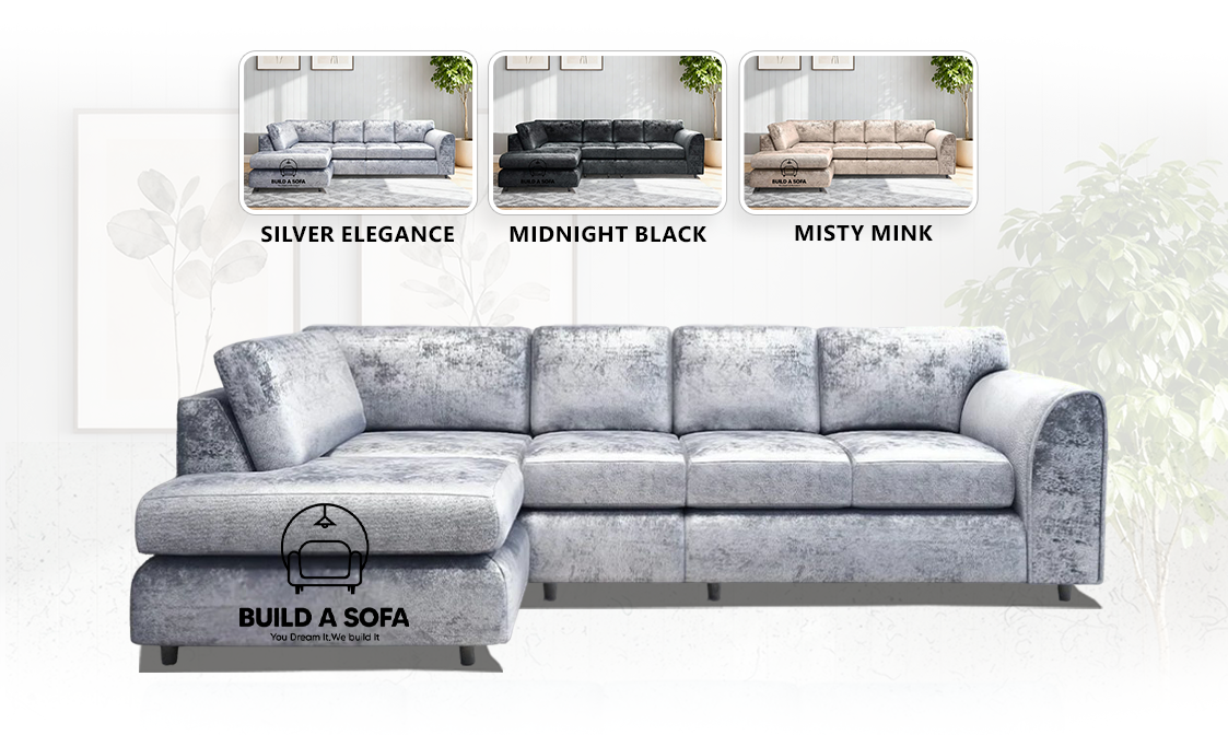 Crushed Velvet Full Back XL L Shape Sofa extra image 1