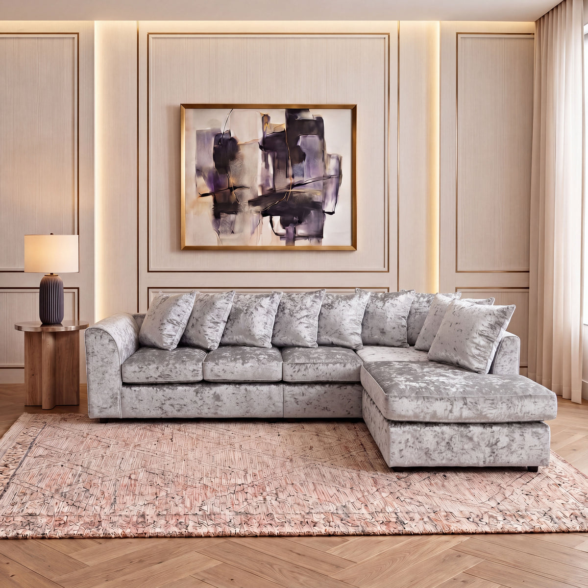 Crushed Velvet Scatter Back XL L Shape Sofa