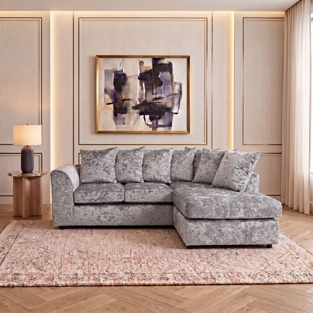 Crushed Velvet Scatter Back L Shape Sofa