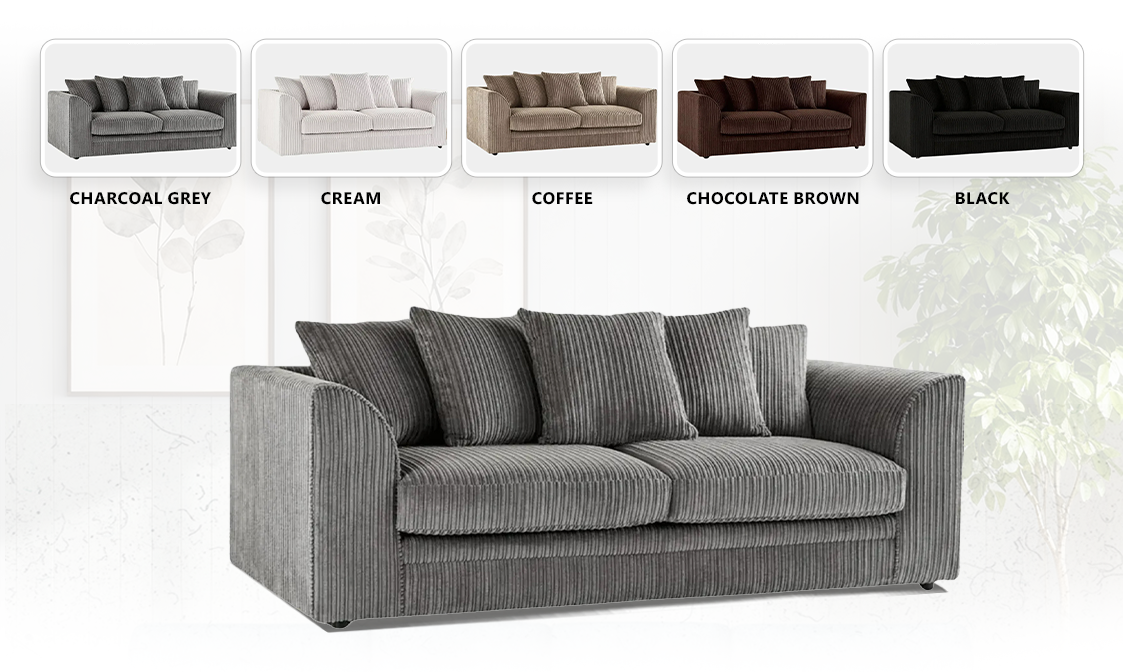 Luxury Jumbo Cord Fabric Scatter Back Sofa Set extra image 1
