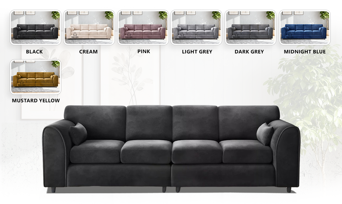 Plush Velvet 4 Seater Full Back Sofa extra image 1