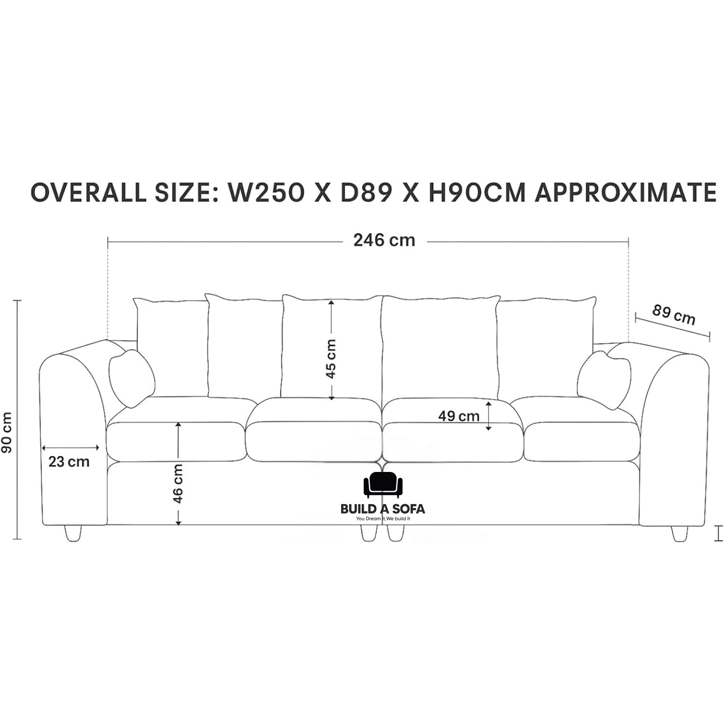 Boucle Fabric 4 Seater Scatter Back Sofa