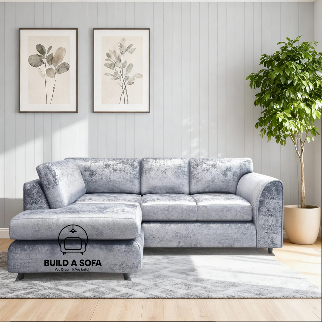 Crushed Velvet Full Back L Shape Sofa
