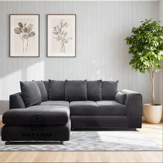 Plush Velvet Scatter Back L Shape Sofa