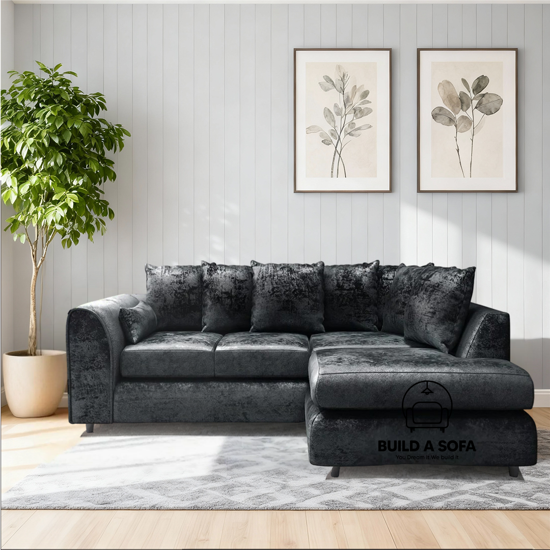 Crushed Velvet Scatter Back L Shape Sofa