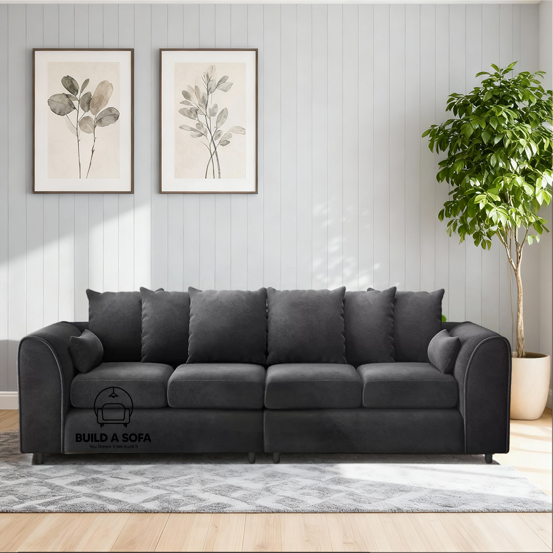 Plush Fabric 4 Seater Scatter Back Sofa