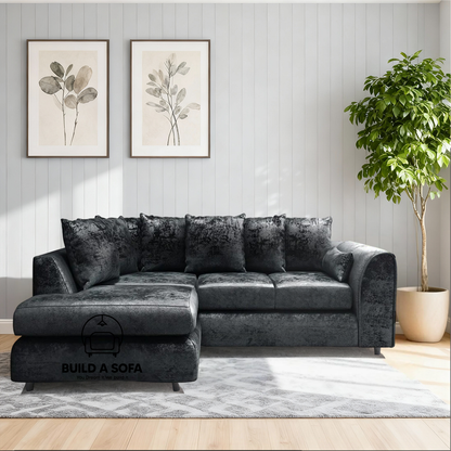 Crushed Velvet Scatter Back L Shape Sofa