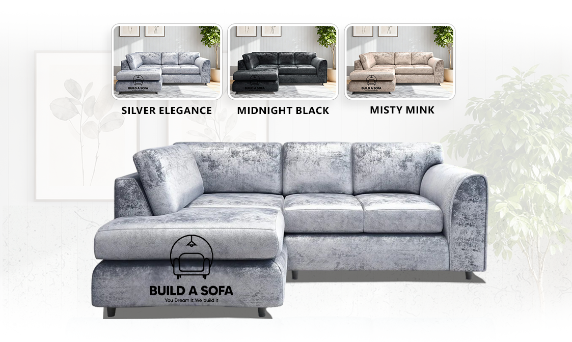 Crushed Velvet Full Back L Shape Sofa extra image 1