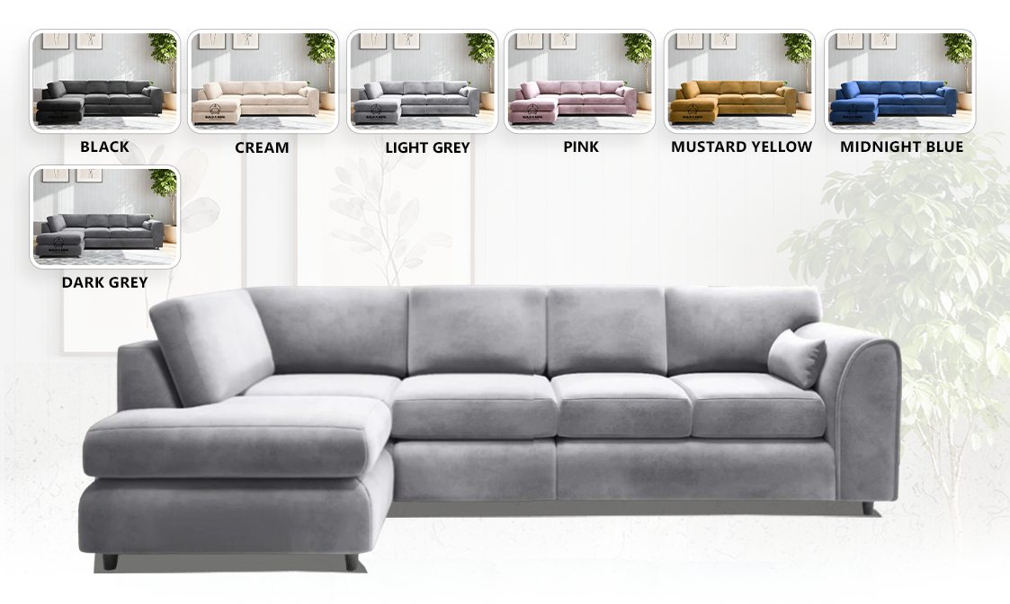 Plush Velvet Full Back XL L Shape Sofa extra image 1